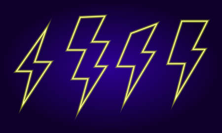 Abstract set with a set of neon lighting on a dark background. Vector illustration of abstract electric lightning.のイラスト素材