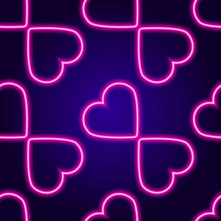 Vintage abstract seamless pattern with pink neon hearts bowtie pattern on light background. Seamless vector holiday decoration.のイラスト素材