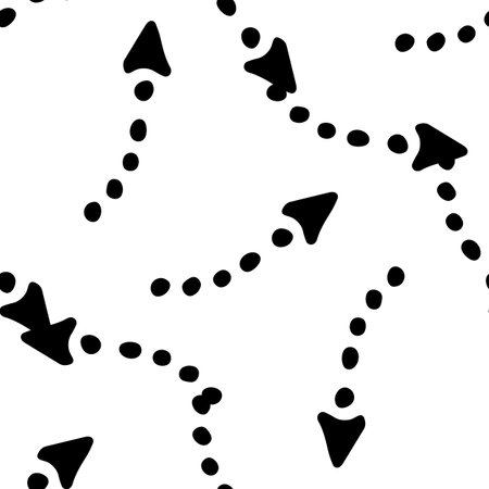 vector seamless pattern of repeating arrows from a point and a triangle in black on a white background square format for a design templateのイラスト素材