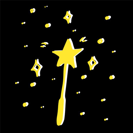 Doodle magic wand in doodle style. Vector illustration design. Vector background. Vector sparkles. Hand drawn vector illustration. Cartoon vector illustration. Magic concept.のイラスト素材