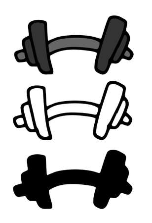 Black doodle dumbbell set on white backgroundのイラスト素材