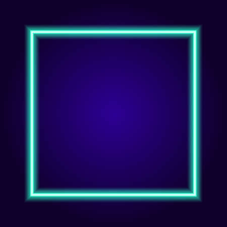 Black neon square turquoise in trendy style on blue background.のイラスト素材