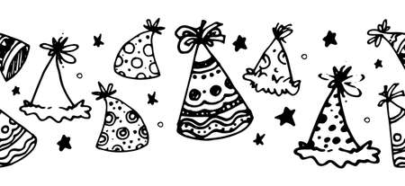 Cartoon doodle seamless holiday caps for print design.のイラスト素材