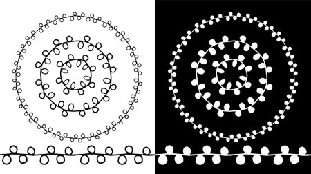 Template for decorative design. Abstract elements. Retro hand drawn set with black doodle set line circles on light background. Seamless pattern abstract design.のイラスト素材