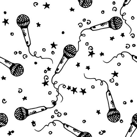 Vintage doodle microphone pattern, great design for any purposes.のイラスト素材
