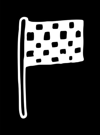 Line art doodle sports flags pattern for decoration design. Doodle illustration on white backdrop. Vector flag with a checkerboard pattern. hand-drawn doodle in flag style with black and white checkered pattern with white line on black background, for design templateのイラスト素材