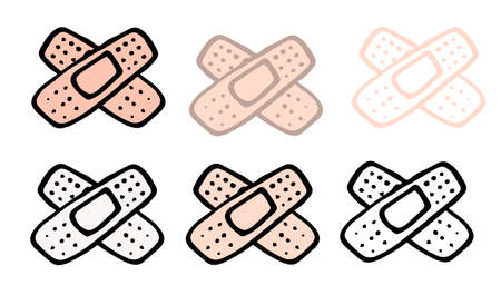 Doodle collection with doodle medical patch set for concept design. Vector illustration design. vector set of medical patches stuck on top of each other in different versions.のイラスト素材