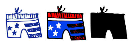 Doodle shorts flag america in american style on white background. Vector shorts with American flag pattern.のイラスト素材