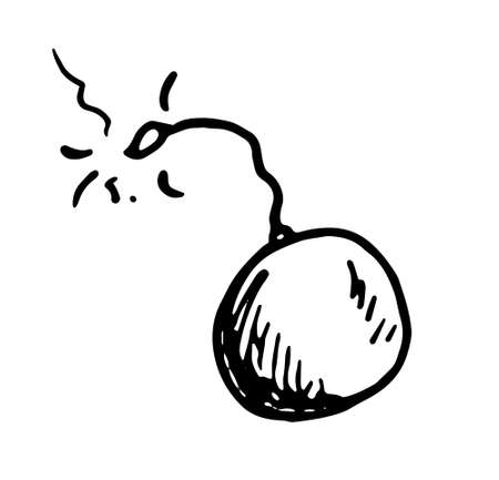 Doodle bomb sparkling wick in flat style.vector isolated round bomb with a burning, sparkling wick.のイラスト素材