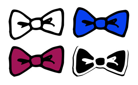 Vector bow tie made of a ribbon of red, white and blue color. Vector set of bow tie, burgundy and blue colors.のイラスト素材