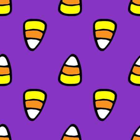 Vector seamless pattern of CANDY CORN on a purple background.のイラスト素材