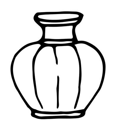 stripes. Vector set of empty vases. a collection of vases, jugs of various shapes, hand-drawn in doodle style, isolated black outline on a white background for a design template. interior elements for the house. Simple outline style.のイラスト素材
