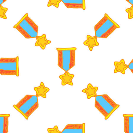 Vector seamless pattern of a gold star medal in a flat style. the order of the golden star on a ribbon with red and blue stripesのイラスト素材