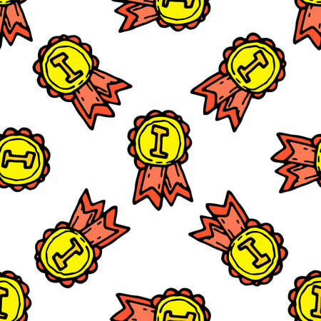 Vector pattern of a gold medal with ribbons for the first place in the flat style.のイラスト素材