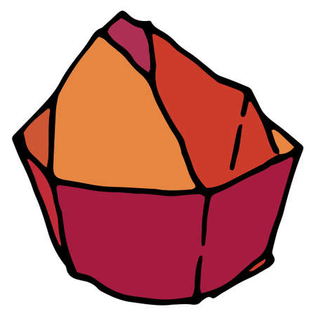 Vector crystal red, orange colors in flat style. hand-drawn in doodle style mineral crystal red irregular shape black outline on white for the design template. Outline vector illustration.のイラスト素材