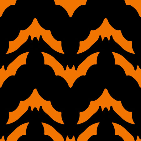vector seamless pattern of a black bat silhouette on an orange background for a Halloween. vector seamless pattern of an orange bat on a black background for Halloween.のイラスト素材