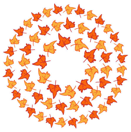 A set of round frames made of maple leaves. Round wreaths made of maple leaf in autumn colors with an empty space inside for text. Isolated pattern in red and yellow colors of autumnのイラスト素材