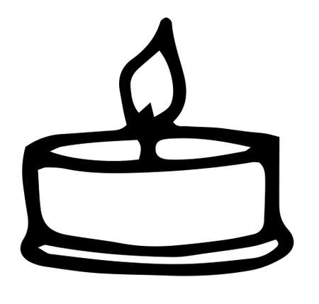 A burning candle. Vector element of a small flat candle, hand-drawn in the doodle style with an isolated black line on a white background for a design template.のイラスト素材