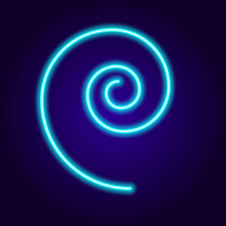neon sign spiral. glow-in-the-dark symbol spiral circular, isolated bright blue neon line on a dark background for a design template. Neon spiral blue, great design for any purposes. Color vector illustration. Abstract texture. Isolated vector.のイラスト素材