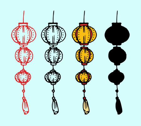 chinese round-shaped lanterns.のイラスト素材