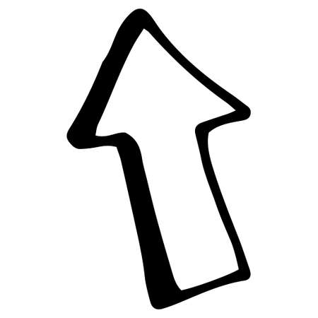 Vector arrow icon. a three-dimensional arrow with a black outline shows the upward direction, a doodle with a straight comic arrow, an isolated black outlineのイラスト素材