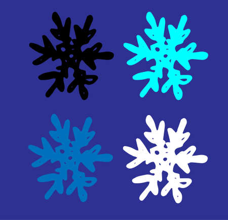 Vector set of a simple snowflake. A snowflake drawn in a doodle style with dots and circles, of different colors on a dark background for a winter design template. line of snowballs of blue, white, turquoise color. Vintage doodle pattern snowflake, great design for any purposes.のイラスト素材