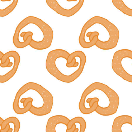 Vector a pretzel pattern. a seamless pattern of brown dough pretzel is often located on white for flour productsのイラスト素材