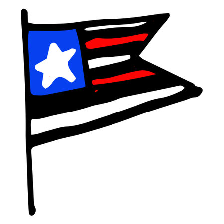 Vector The icon is a colored flag of the USA. An American flag drawn in a doodle style, with red and...