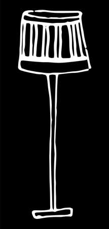 floor lamp for doodles. home floor lamp, with a pattern of lines drawn in the style of a doodle with an isolated white line on black for a label design template, signage. Vector set of home lampsのイラスト素材