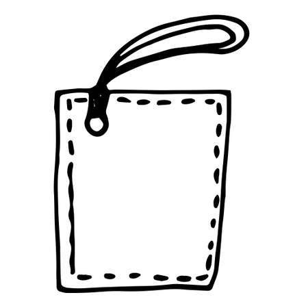 Vector drawing A tag with a square icon. Those rectangular shaped doodle style for gifts and shopping with isolated black outline on White for Sales design templateのイラスト素材