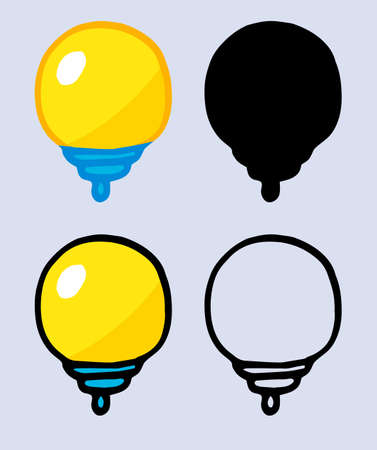 Simple vector A set of different options for a rectangular light bulb, drawn in a doodle style, isolated black outline and silhouette.のイラスト素材