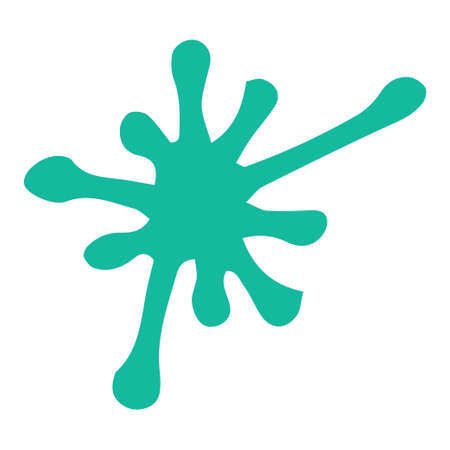 The microbe is a turquoise round shape icon. A drawing of bacteria with different lengths of straight tentacles at the two ends of a circle drawn by hand in the style of doodles on white for a medical design template. Isolated vector icon.のイラスト素材