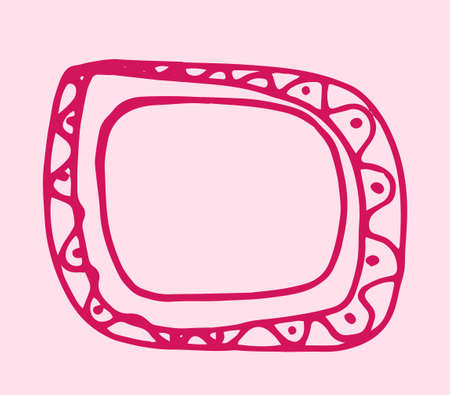Vector retro sketch icon with. rectangular pink frame. drawing rectangular pink frame. a frame with rounded corners with a texture of dots with a wavy line, an isolated pink line on white. template for a design with an empty space inside for hand-drawn text in the style of a doodleのイラスト素材