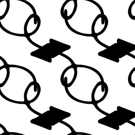vector arrow. The pattern is abstract ovals and irregular rhombuses intersect. The pattern is a spiral arrow. A seamless pattern of hand-drawn doodle-style arrows with a curved spiral black outline is often reproduced on white for a design template.のイラスト素材