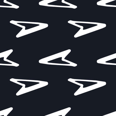 Vintage sketch black icon on white backdrop. Vector a pattern of a cursor with a triangular arrow. A seamless pattern of a white triangular arrow icon drawn in a doodle style with a white outline often on a dark gray background. the arrow shows the direction of movement for the design templateのイラスト素材