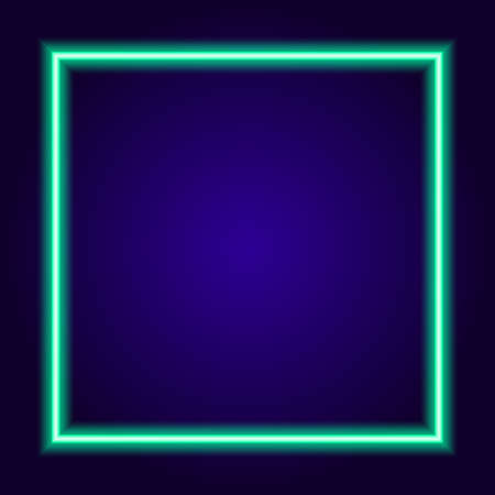 Vector neon Square of turquoise color on a dark blue background with a blank space inside for your text. isolated neon pattern of lines in the shape of a square, the element glows in the dark blueのイラスト素材