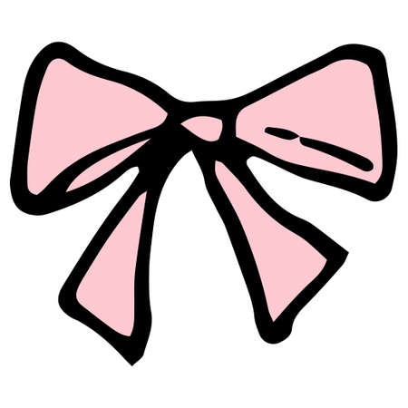 Vector pink bow. The icon is a pink bow. in the style of doodles, an isolated ribbon bow, black outline and pink colors on white for a festive greeting card design template isolated vectorのイラスト素材