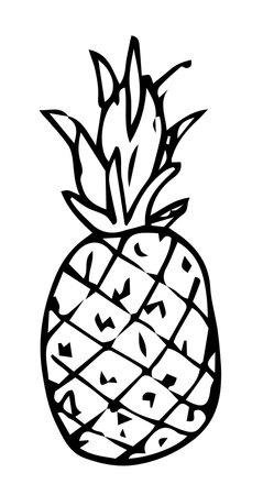pineapple icon. sketch-style whole pineapple, side view, with a pattern of lozenges and dots isolated black line on white, for label design template.のイラスト素材