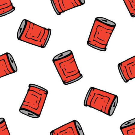 the iron can is a red pattern. a seamless pattern from a hand-drawn red iron beverage can often on...