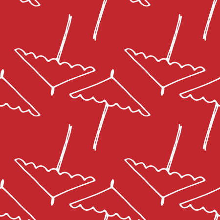 a pattern from an outdoor umbrella. seamless pattern of a hand-drawn drawing in the style of a doodle of an outdoor summer umbrella, isolated white outline on the side on red for a design templateのイラスト素材