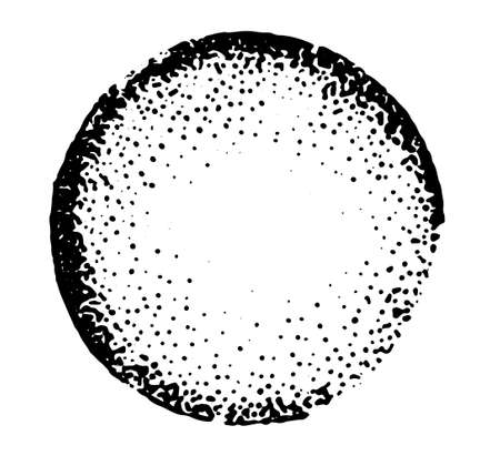 an abstract circle of many points, with an uneven line along the edge and an empty space inside. Abstract vector circle of black dots, isolated element for the design templateのイラスト素材