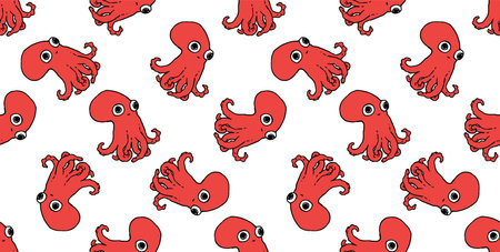 Beautiful doodle pattern red octopuses, great design for any purposes. a pattern of red octopuses. sea creature octopus hand-drawn cartoon style red horizontal octopus pattern. Seamless pattern.のイラスト素材
