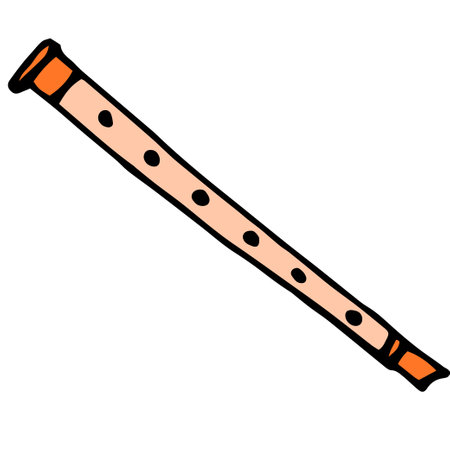 orange flute icon. musical instrument painted in doodle style musical wind instrument, orange whistle with black outline on white for design templateのイラスト素材