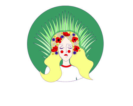 Woman in grass and flowersのイラスト素材