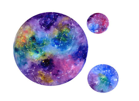 night sky with stars, abstraction space sky  background 3 circles watercolorの写真素材