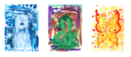 Hand drawn acrylic illustration isolated animal setの写真素材