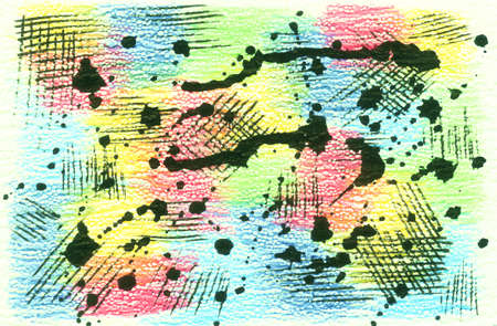Multi-colored grunge watercolor background with ink black spots of paint with splashes.の写真素材