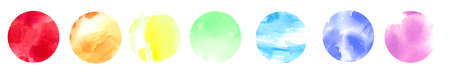 Collection of rainbow colorful circles. Watercolor abstraction set with space for text and your design.の写真素材