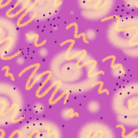 Purple and orange repeating pattern. Seamless texture. Abstract ornament with flowers and sweet berries.の写真素材