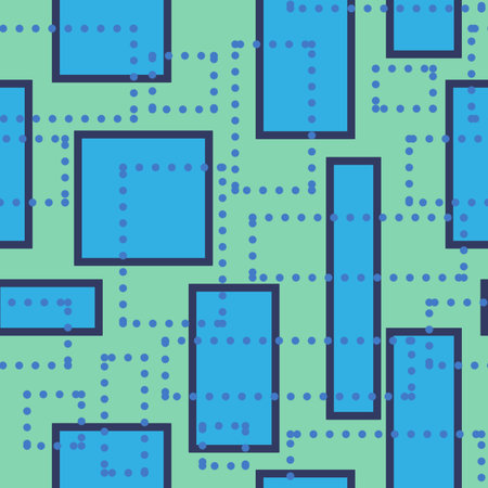 Art seamless mosaic pattern. Geometric simple abstract texture background. Blue squares, rectangles and dots.の写真素材